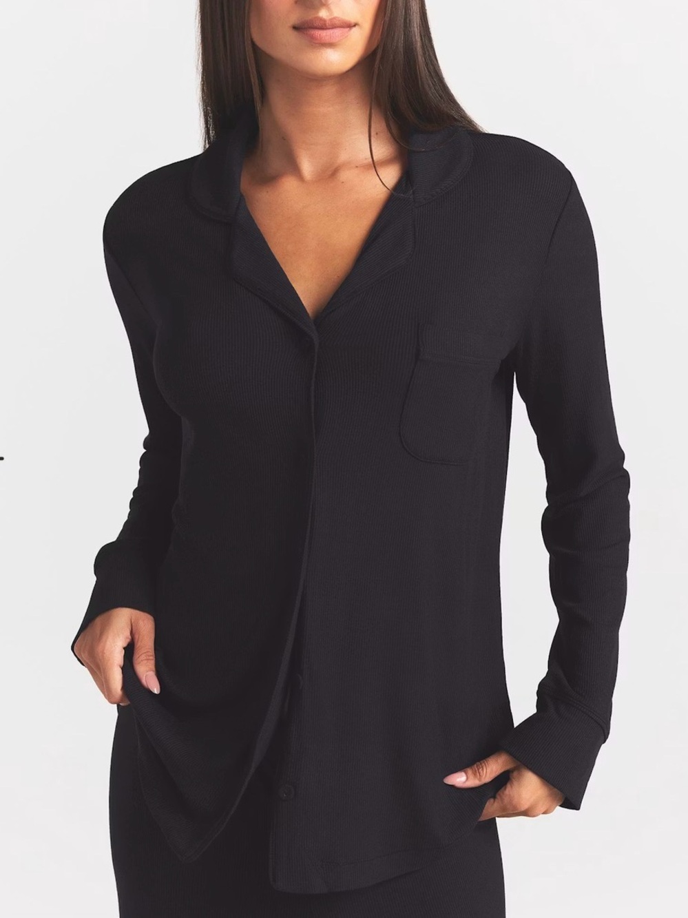 SKIMS Soft Lounge Black Ribbed Sleep Set - Cozy Two-Piece Lounge - Picture 2 of 6